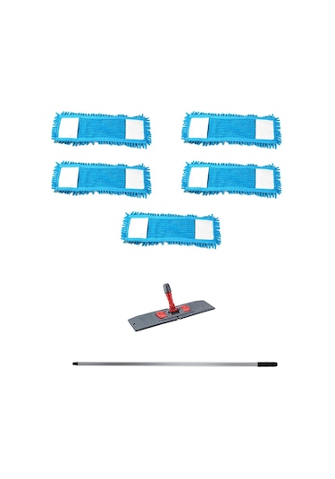 Cod-Ex Makarna Şönil Kuru Nemli Palet Tablet Mop Yedek Seti Takımı Mop 5’li 80 CM + Mop Tutucu + Sap