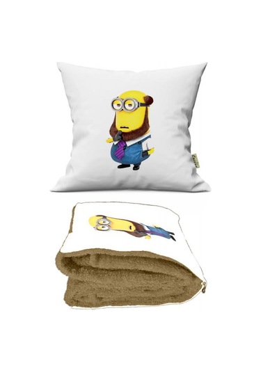 Minyonlar Desenli Opsiyonel Battaniyeli Hediye Yastık 38x38cm Hediye Paketi-Hediye Paketi