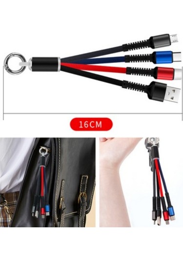 Anahtarlık Çoklu Şarj Kablosu 4 Başlıklı