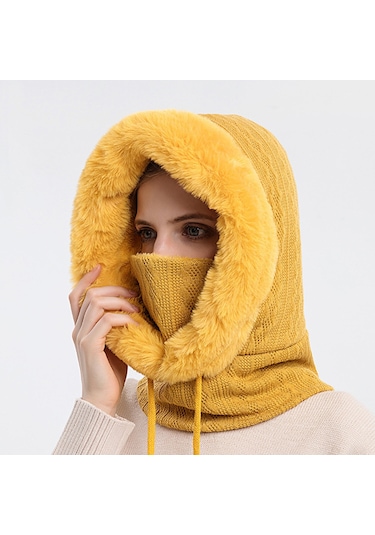 Ww Açık Havada Soğuğa Dayanıklı Kayak Şapkası, Yüz Maskesi, Tek Parça Soğuğa Dayanıklı Başlık - Sarı