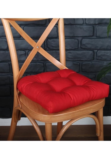 Altınpamuk Altınpamuk 4'Lü Lüx Pofidik Kırmızı Sandalye Minderi Özel Dikişli