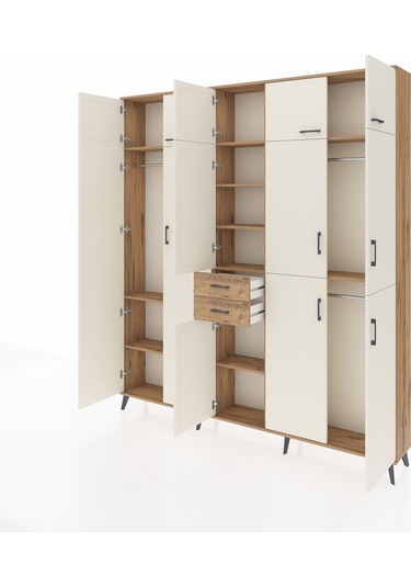Arges Dolap 10 Raflı 2 Çekmeceli 3 Askılı 220x30x243 Çam-aytaşı/çam Aytası/atlas Çam
