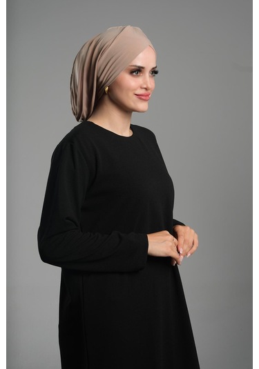 Bej Pratik Hazır Geçmeli Tesettür Bone Sandy Kumaş Büzgülü 2114 12 Bej