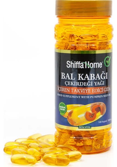 Aksu Vital Shiffa Home Kabak Çekirdeği Yağı Takviye Gıda 1000 MG 100 Kapsül 2 Adet