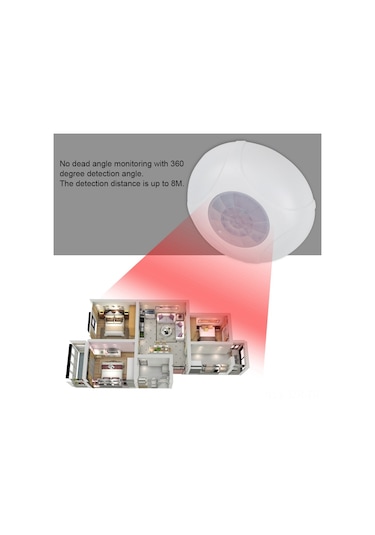 Geeroyoo Tavan Monteklı Kablolu Pasif Enfrared Hareket Algılayıcı, 360 Açılı 8m Mesafe, Hata Alarmı Engelleme, Güvenlik Alarm Sistemi Sensörü