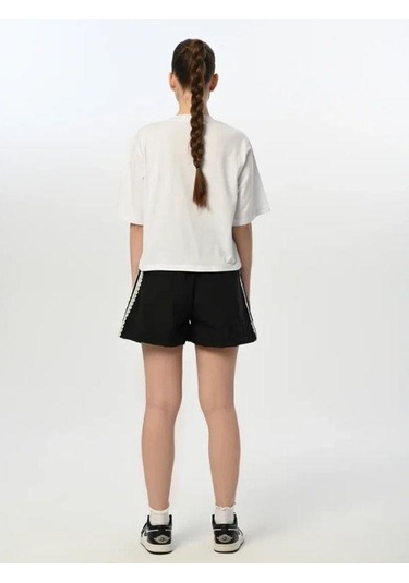 Kız Çocuk Nakışlı Oversize Tasarım Şort Takım-15775 Beyaz