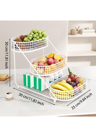 Homyl 3 Katlı Meyve Sepeti Tezgahı Büyük Kapasiteli Konteyner Beyaz