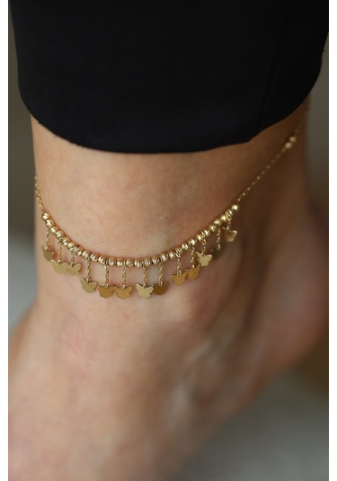 Yenigün Kuyumculuk 14 Ayar Altın Dorika Dizili Kelebek Sallantılı Halhal Hll30033