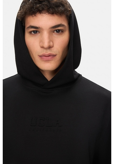 Ucla Wınfrey Siyah Kapüşonlu Gofre Baskı Standard Fit Erkek Sweatshirt Siyah