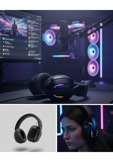 Muratech Wireless Oyuncu Kulaklığı Rgb Işıklı Uzun Bataryalı Mikrofonlu Headset