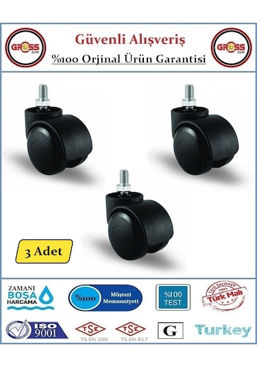Ofis Koltuk Mobilya Tekerleği - M10 Civatalı Tekerlek - 3 Adet