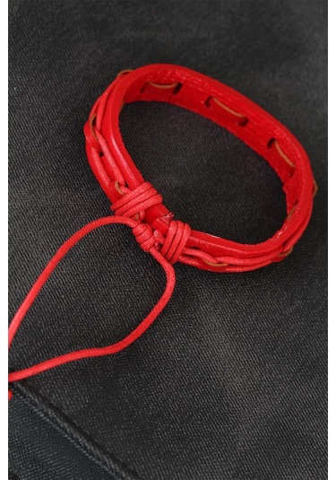 Ezoconcept Kırmızı Renk Ayarlamalı İpli Deri Erkek Bileklik Çok Renkli