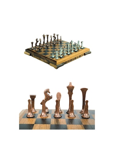 Mc53 Satranç Takımı El Yapımı Gerçek Ceviz Ağacı Satranç Tahtası Antik Metal Satranç Taşları