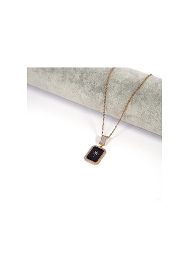 Çelik Kolye Siyah Yıldız Işıltısı Model K-124 Altın