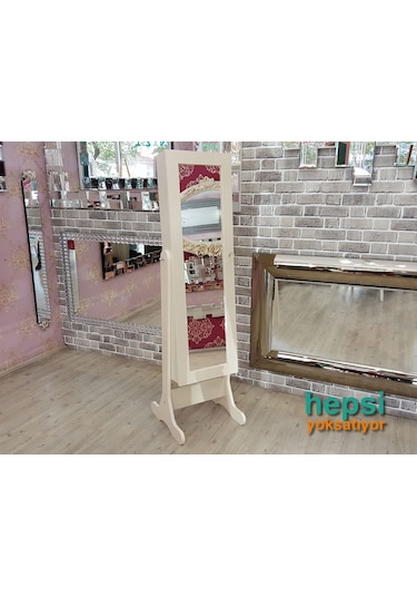 Ayna Denizi Klasik Model Krem Renk Ayaklı Boy Aynalı Takı Dolabı