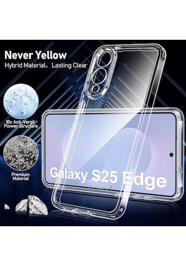 Samsung Galaxy Uyumlu S25 Edge Kılıf Şeffaf Silikon + Ekran Koruyucu Cam