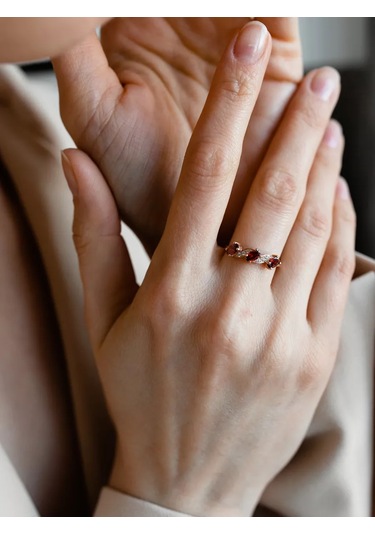 Lamponi 925 Ayar Gümüş 585 Ayar Altın Zirkon Taşlı Yakut Takı Yüzüğü 183826677 Altın