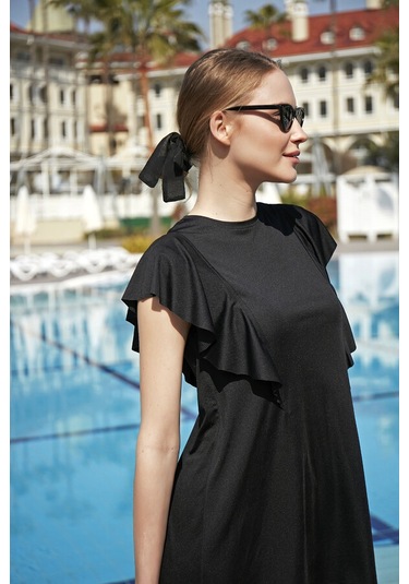 Remsa Fırfır Volan Detaylı Yarı Kapalı Mayo 2150 Hilal Siyah