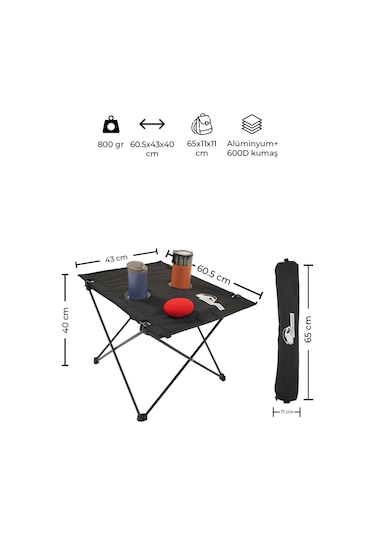 Urban Badger Embla Kumaş Katlanabilir Masa Siyah