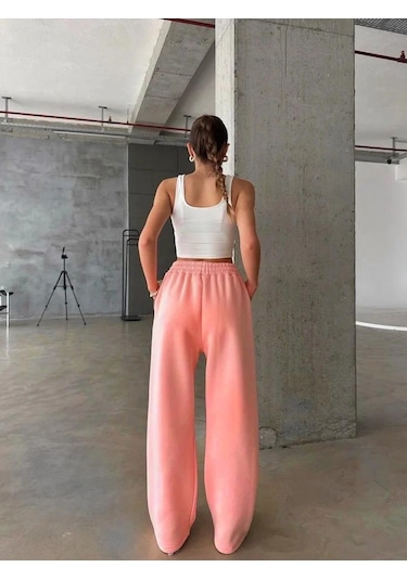 3 İplik Şardonlu Oversize Eşofman Somon Somon