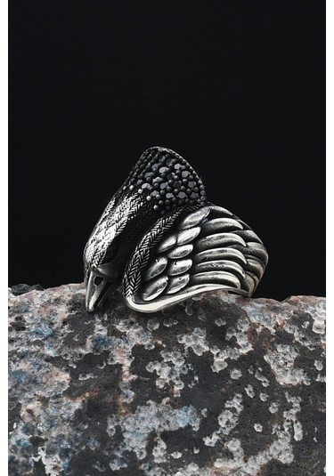 925 Ayar Gümüş Erkek Yüzüğü Mikro Taş Süslemeli Kartal Figürlü 901246