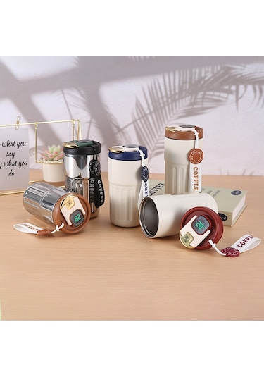 410/450Ml Paslanmaz Çelik Kahve Şişesi Kadın Basit Termos Bardak Erkek Taşınabilir Beraberindeki Soğuk Su Hediye Pot-450Ml Mavi