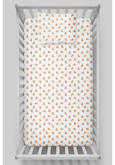 Organik Bebek Boy Lastikli Çarşaf Seti 80x140 - Portakal Bahçesi