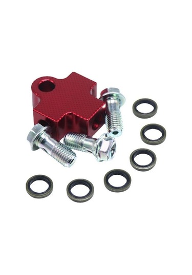 Dianziye Motosiklet Elektrikli Araç Ön Çift Disk Fren Adaptörü - Kırmızı Üç Yollu Fren Hortumu Braketi Gümüş Vida Eklenti