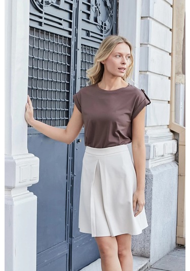 Kadın Yüksek Bel Hafif Likralı Kumaş Pilikaşeli Diz Boy Çan Etek-şampanya Şampanya