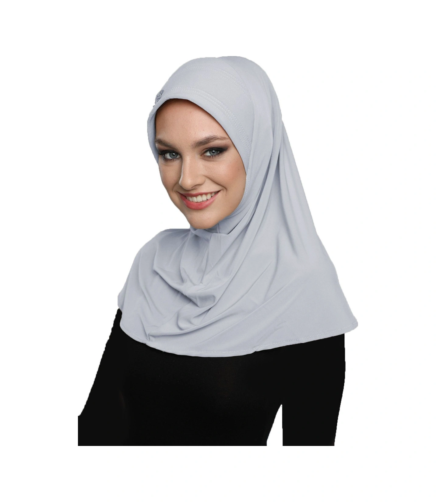 Takmatik Taşlı El Işi Boncuk Işlemeli Açık Gri Hazır Türban Tesettür Bone Namaz Örtüsü Açık Gri