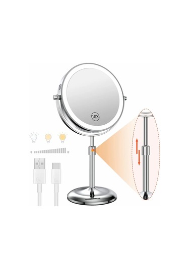 Işık Lambalı 8 İnç Makyaj Aynası 10x Büyütme 3 Renkli Işıklar, Diğer