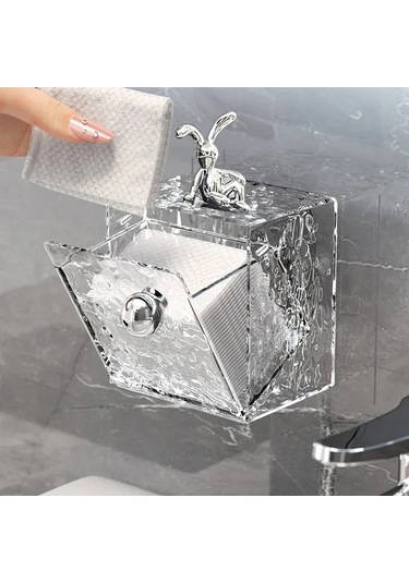 Yifomall Banyo Dolap Çeşitli Gereçleri Saklama Kutusu Duvar Montajlı Örtülü Taşınabilir Estetik Gri Beyaz Tavşan Desenli 1l Hacimli Organizatör Diğer