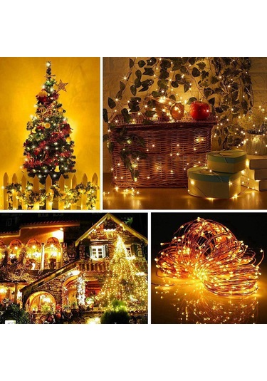 Skycity Müzik Ve Ses Kontrollü Bakır Tel Led Işık Zinciri 10m 100 Işık, 12 Modlu, Akıllı Zamanlayıcı, Uzaktan Kumanda, Sıcak Beyaz, Pillerle Çalışır, Festivite Dekorasyonu Sıcak Beyaz