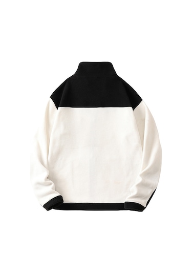 Erkek Dik Yaka Renkli Bloklu Polar Ceket - Beyaz