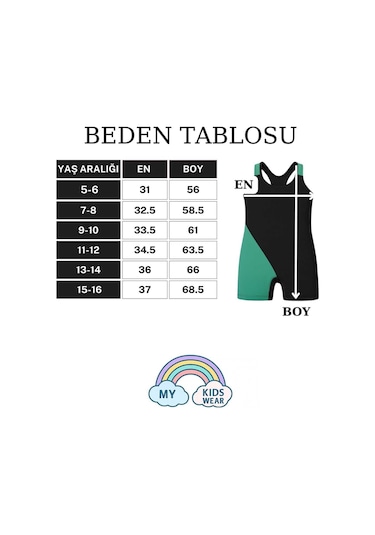 Kız Çocuk Deniz Yüzücü Mayoları 5-16 Yaş 11931 Siyah