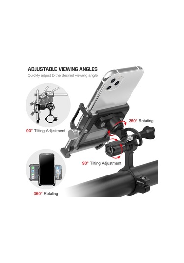 Gub Alüminyum Bisiklet Telefon Tutucu 360 Derece Dönen Siyah