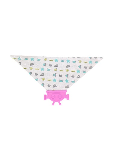 Kangvka Pink Gezegen Robot Desenli Pamuklu Tıraşlık - Silikon Uçlu, Dışarıdaki Sulardan Koruyan, Diş Çıkma Ağrısı Yumuşatan Bebek Bibsi