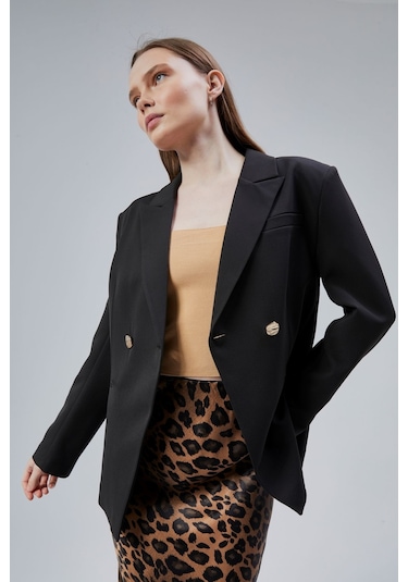 Siyah Regular Fit Yırtmaç Detaylı Blazer Ceket Siyah