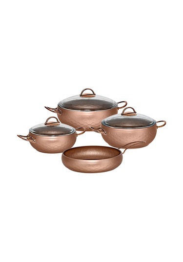 Espela - 3544 - 7 Parça - Bio Granit -tencere, Tava, Çeyiz Seti, Antrasit Renk Gövde - Bakır Detay Antrasit - Bakır