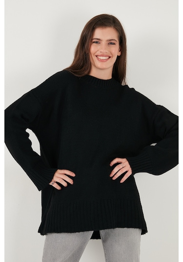 Lela Regular Fit Bisiklet Yaka Basic Triko Bayan Kazak 4616213 Siyah