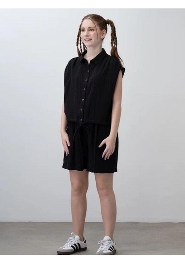 Kız Çocuk Müslin Şortlu Takım-15785 Siyah