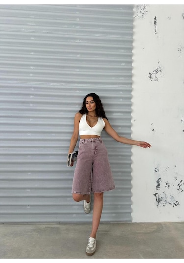Bermuda Şort Bordo Tint Yıkamalı Bordo
