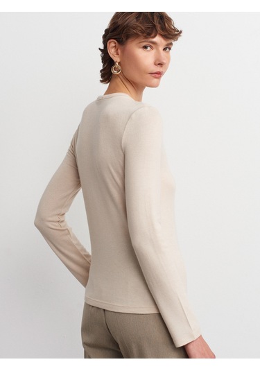 Dilvin 31544 Düğmeli Uzun Kollu Top-taş Taş