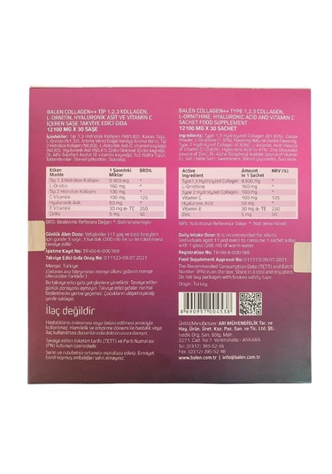 Collagen Tip 1 2 3 Lornitin Hyaluronik Asit C Vitamini 30 Şase 12