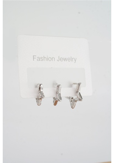 By Zeyna Aksesuar Kadın Vip Seri Zirkon Taşlı Yıldız Helix Model 3 Boy Küpe 1.3cm 1.6 Cm Ve 2 Cm Zrk00585-5045 Gümüş