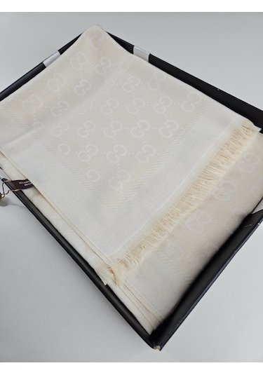 Miorel Scarfs G Desen Çift Taraflı Kaşmir İpek Şal 4 Mevsim Soft Pamuklu Şal Krem