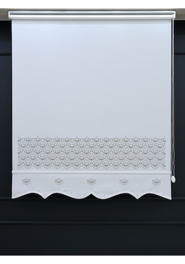 Lazer Etek İşlemeli Stor Perde - Beyaz - İthal Mat Kalın Stor Beyaz