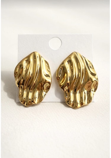 Kabartma Figürlü Gold Renk Küpe Altın