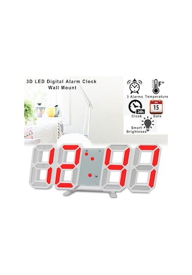 Mufunye Siyah Kırmızı Işıklı 3d Led Dijital Alarm Saat - Masaüstü/duvar Takımı - 164x60x34 Mm - Ev Dekoru Ve Zaman Yönetimi ÇOk Renkli