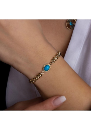 Altın Firuze Bileklik BL0041 Sarı Altın